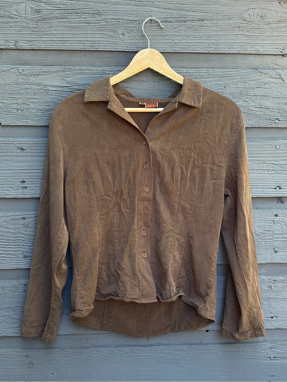 Vintage Tianello TENCEL Blazer Button Down Long Sleeve Shirt Grey Green Small
